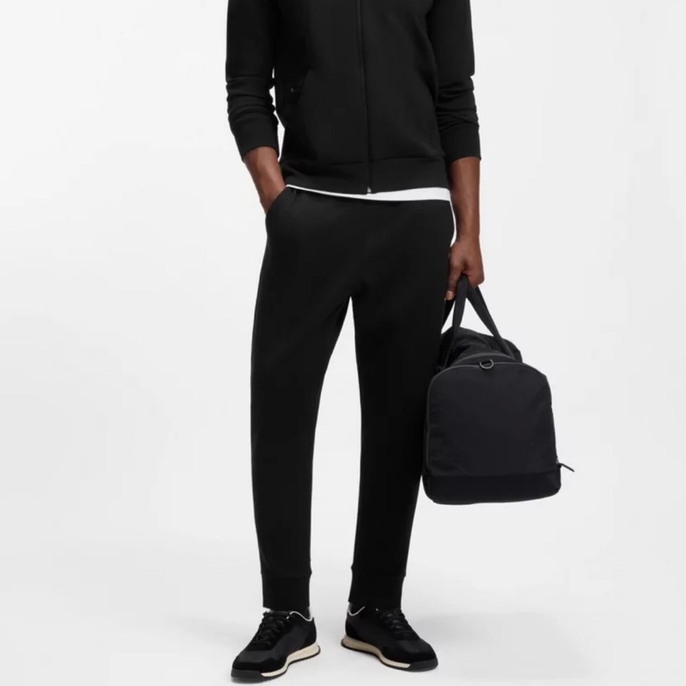 BOSS Stretch Cotton Tracksuit Sweatpants Logo Print Hadiko -Black Size 3X-Large